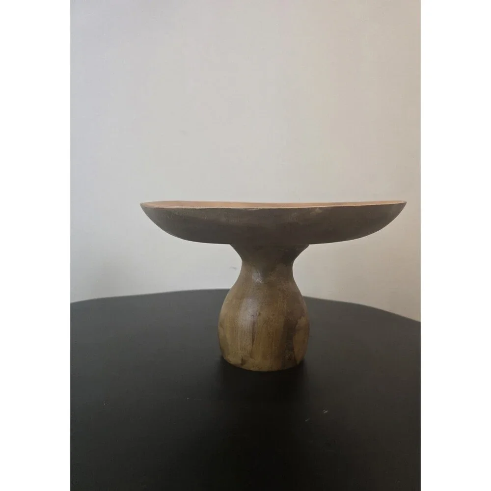 Hand Turned Wood Pedestal Bowl Compote Sculptural Mushroom Shape 9